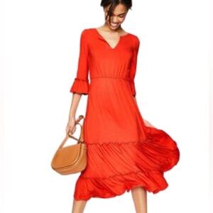 Boden Jordana Red Tiered Jersey Knit Maxi Dress